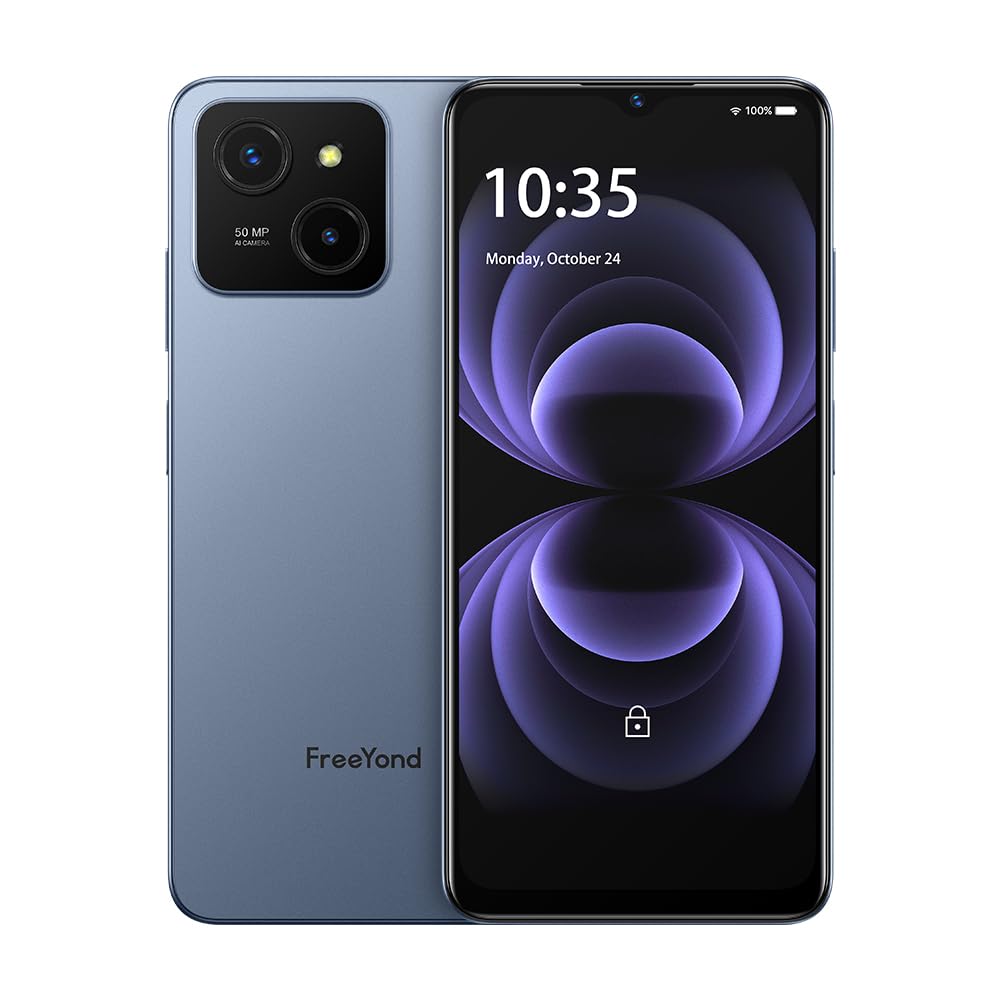 FreeYond M5A 16 GB + 256 GB/2 TB uitbreidbaar, mobiele telefoon zonder abonnement, 6,6 inch HD + 90 Hz scherm, Octa Core, 50 MP AI-camera, 5000 mAh, Android 13, dual sim 3-sleuf, Face