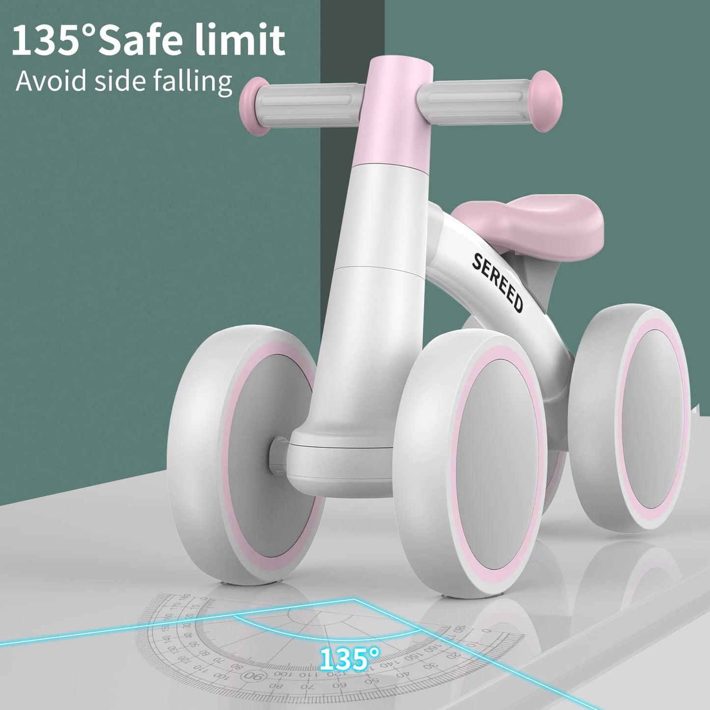 SEREED Baby loopfiets voor 1 jaar oude jongens meisjes 12-24 maanden peuter loopfiets, 4 wielen peuter eerste fiets, eerste verjaardagscadeau