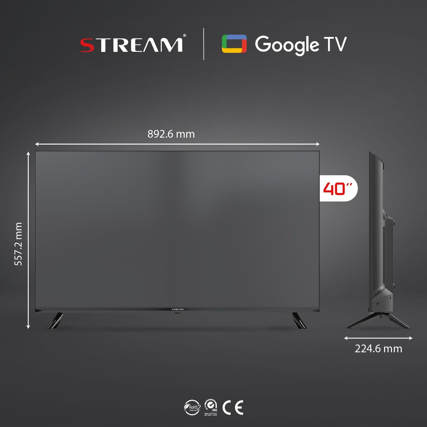 Stream System - Google TV Smart 40", HD Ready, HDR10, Frameless (Frameless), Google Assistent, Chromecast geïntegreerd - Model S40GTF2 (2024)