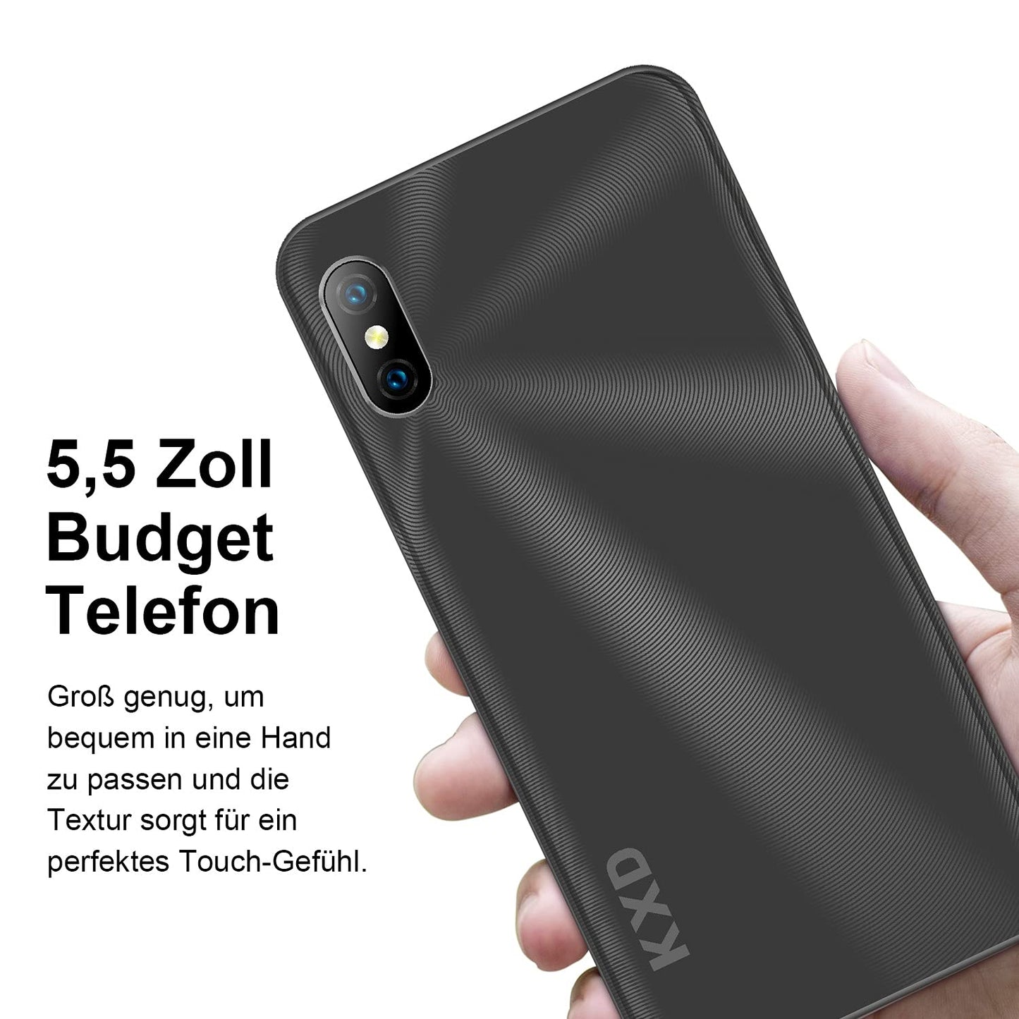 KXD 6A Mobiele Telefoons Android 8.1-3G Dual SIM Goedkope Smartphones Ontgrendeld 3in1 Sleuf 5,5 inch Scherm 1GB RAM 8GB ROM 5MP+0.3MP+2MP Drievoudige Camera's Gezicht Ontgrendelen, Zwart