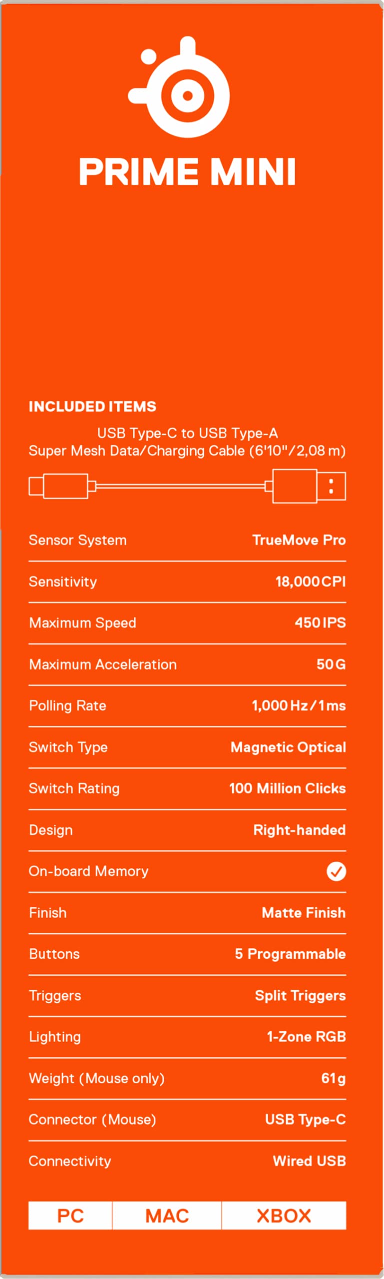 SteelSeries Prime Mini - Esports Gaming Muis - Optische magneetschakelaars - Compact ontwerp