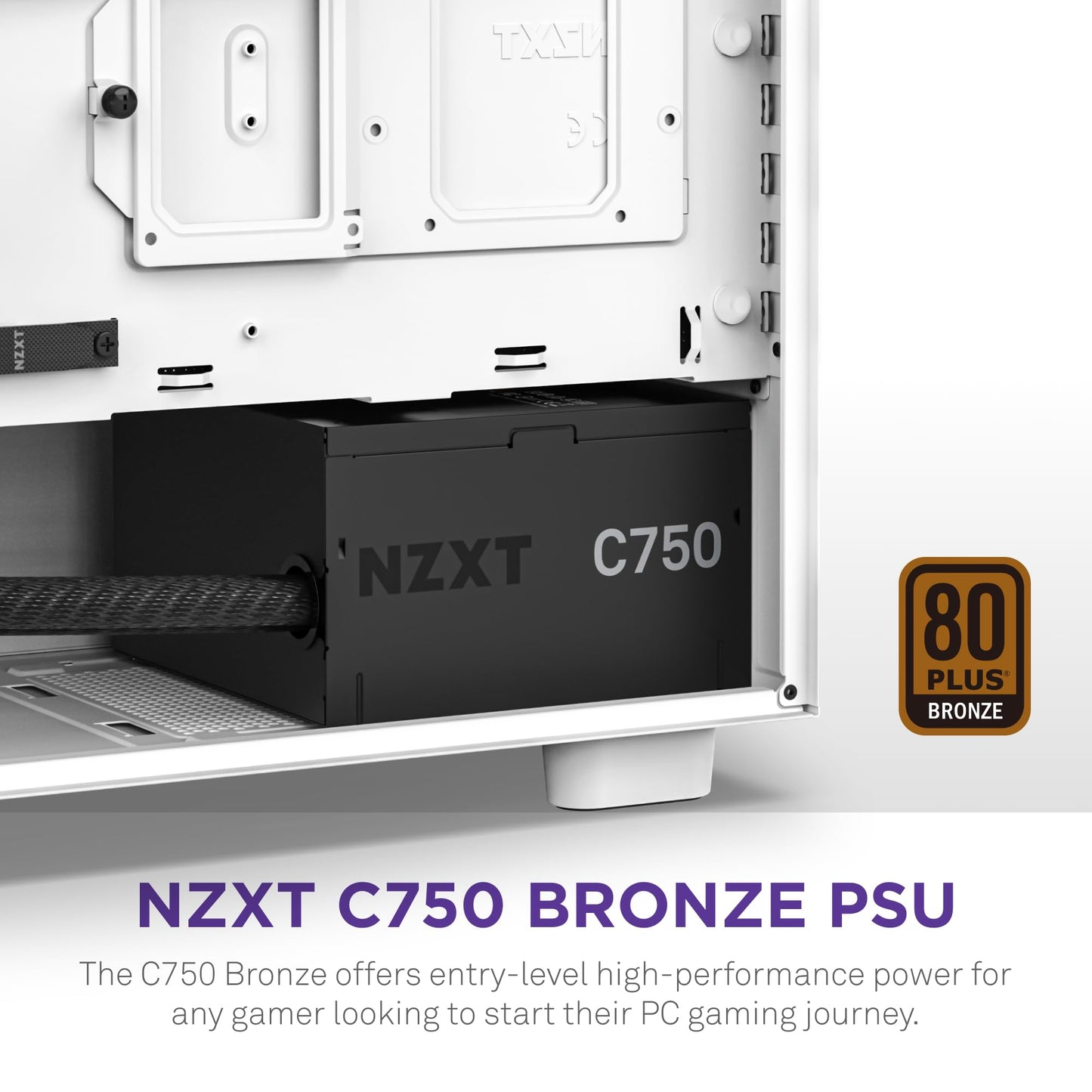 Nzxt C750 Bronze PSU - PA-7B2BB-EU - 750 watt - 80 Plus Bronze gecertificeerd - Niet-modulair ontwerp - 120 mm FDB-ventilator - Hoofdkabels met matzwarte mouwen - 3 jaar garantie - zwart (2023)