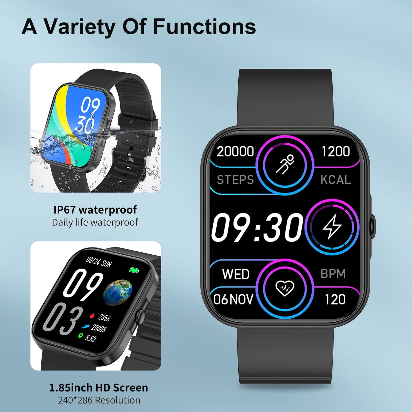 Smartwatch voor Mannen (Wijzerplaat/Antwoord Oproepen), Ip67 Waterdichte Fitnesstracker met Muziekspeler, 1,8" Bluetooth Smart Watch met BP/HR/SpO2/Slaapmonitor voor Android iOS
