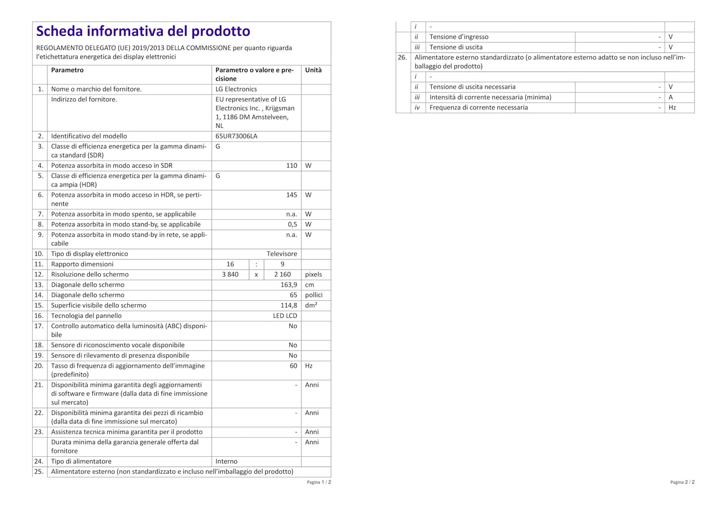 LG 65UR73006LA - 65 inch (165 cm) - 4K UHD - 2023 - SMART