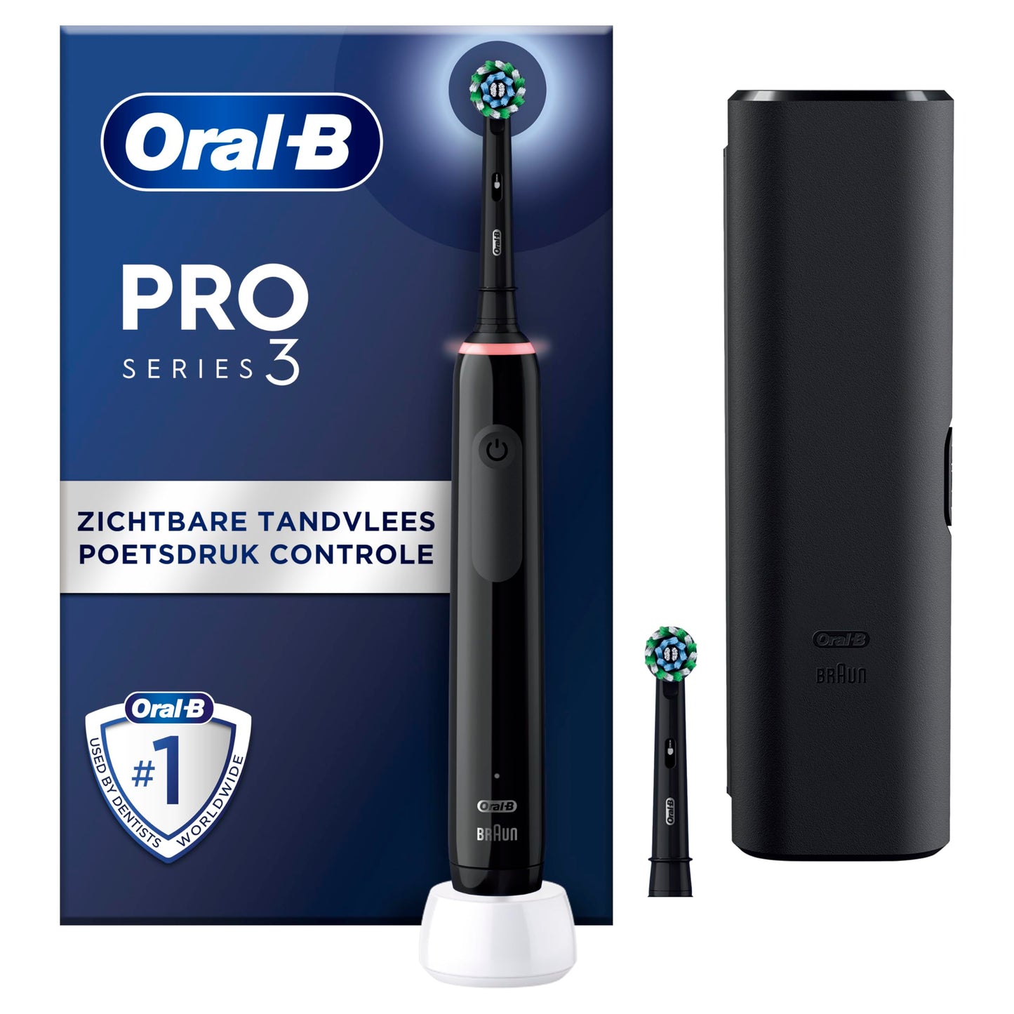 Oral B 8006540759912 Oral-B Pro 3 3500 Zwart Elektrische Tandenborstel, 1 Reisetui, 2 Opzetborstels, Ontworpen Door Braun