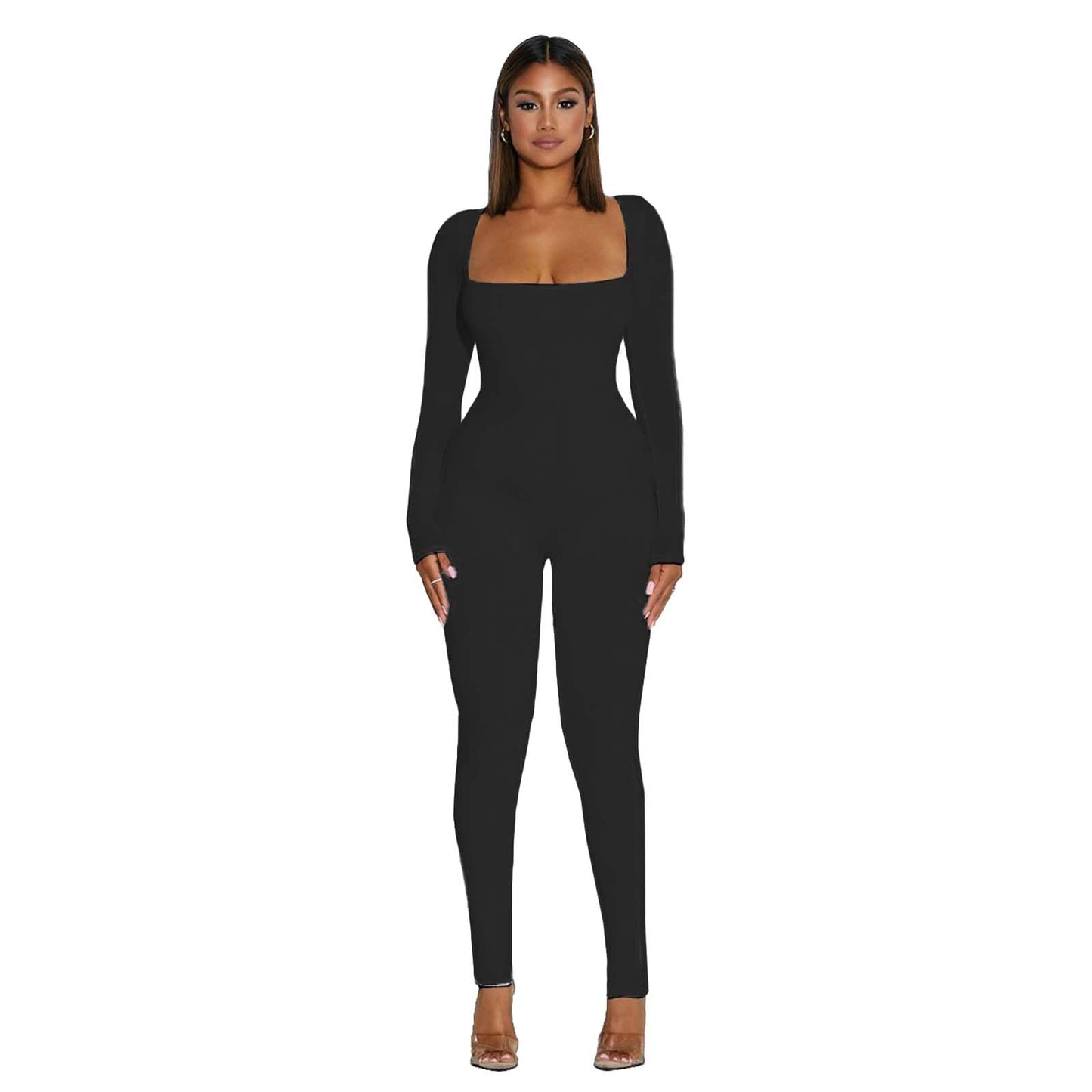 Hanaoops Vrouwen Yoga Jumpsuits Sexy Lange Mouw Vierkante Hals Stretchy Sportkleding Skinny Een Stuk Yoga Workout Dagelijks Dragen