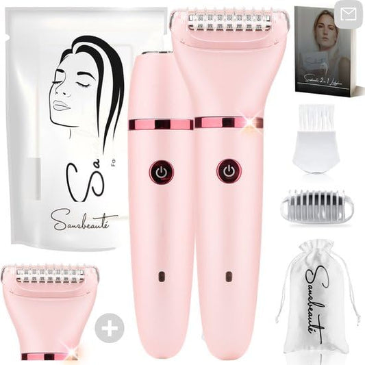 2-in-1 Ladyshave + Extra Scheerkop - Gezicht - Oksels - Benen - Bikinilijn - Scheerapparaat Vrouw Ontharingsapparaat Electrisch Ontharen Gezichtsontharing Dames Trimmer Vrouw Ladyshaves Bikini