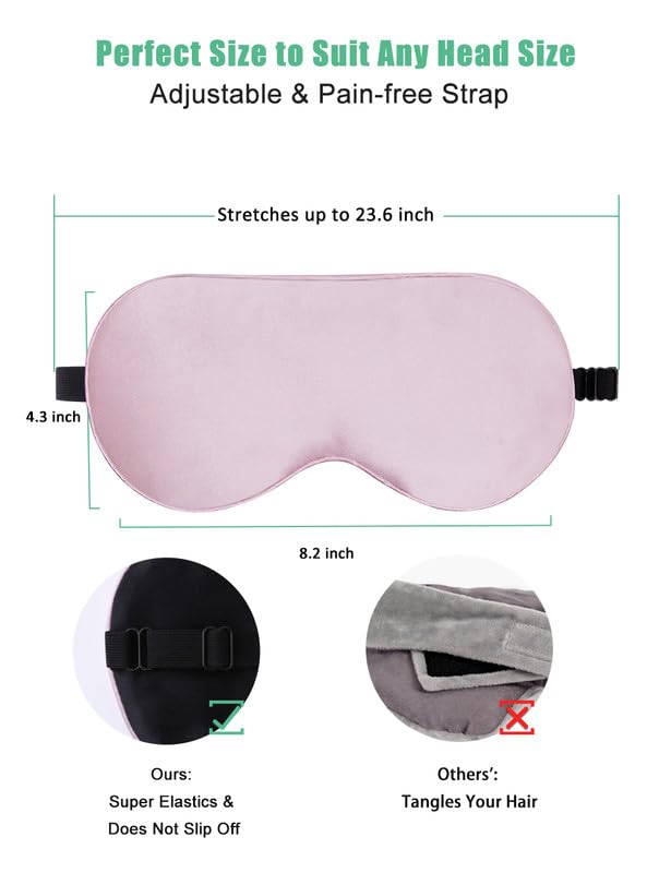 Zijden slaapmasker, 2 pak 100% echt natuurlijk, puur zijden oogmasker met verstelbare riem, oogmasker om te slapen, bijenstokken slaapmasker voor de ogen, blokkeert licht Vermindert gezwollen ogen