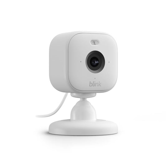 Nieuwe Blink Mini 2 — Slimme beveiligingscamera met stekkeraansluiting, HD-nachtzicht in kleur, ingebouwde spotlight, intercomfunctie, bewegingsdetectie, werkt met Alexa (wit)