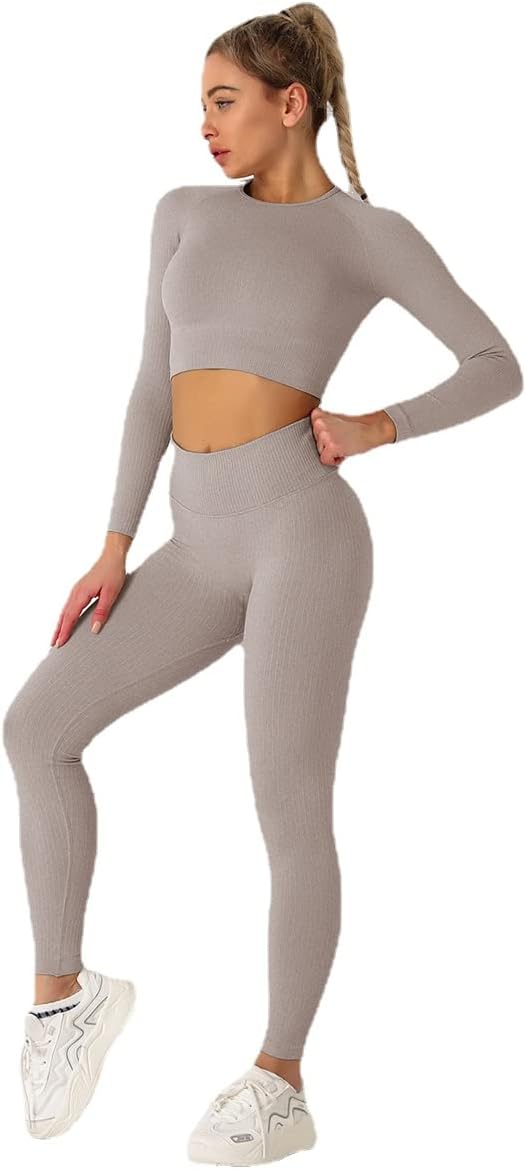 J'asayla Yoga-outfits 2 stuks naadloze gymsets voor top met lange mouwen en hoge taille leggings gym kleding set dames sportkleding