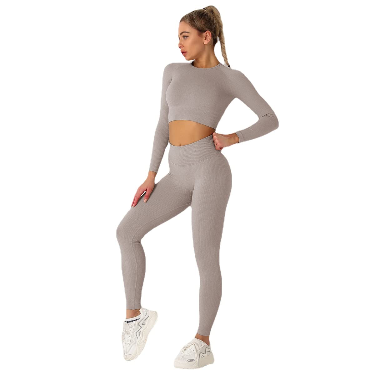 J'asayla Yoga-outfits 2 stuks naadloze gymsets voor top met lange mouwen en hoge taille leggings gym kleding set dames sportkleding