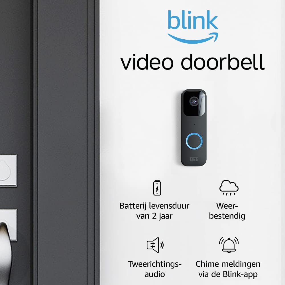 Blink Video Doorbell + Sync Module 2: tweerichtings-audio; HD-video; bewegingssensor; eenvoudige installatie; met bekabeling of draadloos (zwart) | Blink Abonnement gratis proefperiode