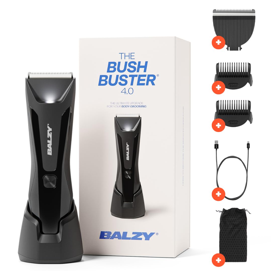 BALZY BushBuster 4.0 Lichaamshaartrimmer voor heren, schaamhaar, oksels, borst, waterdicht, oplaadbaar, usb c, body groomer for men black