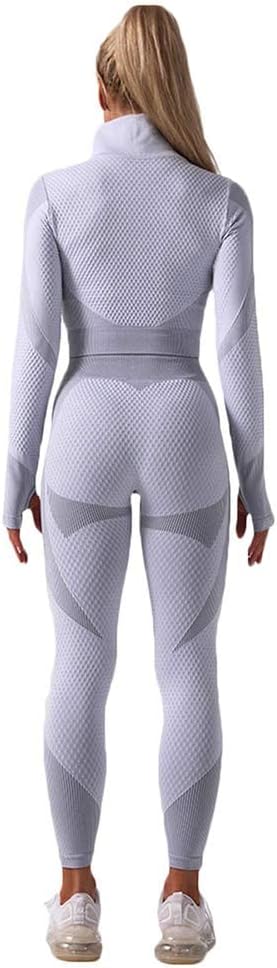 Veriliss Workoutpak voor dames, 3-delig, naadloze outfit, workoutset, gymkleding, yoga-sportkleding, legging en stretch sport-beha, gym-jumpsuit, kledingset, Grijs, L