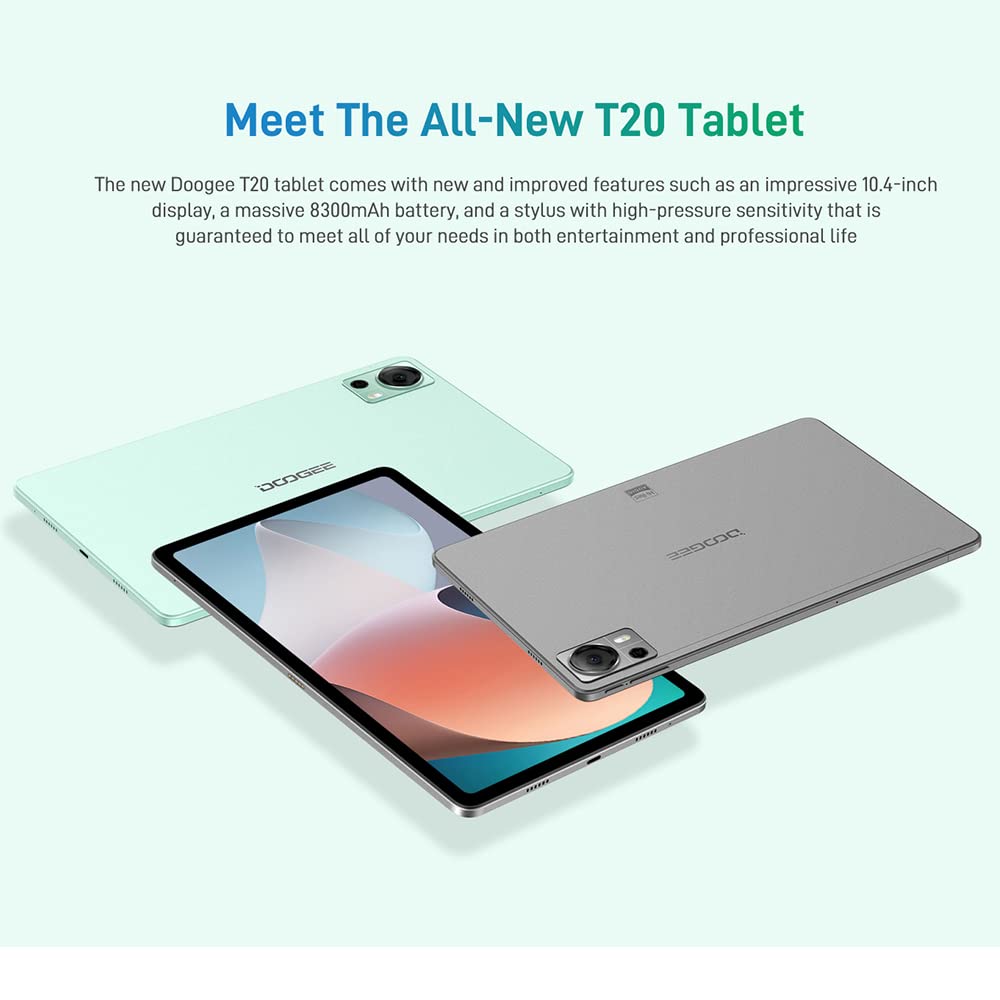 DOOGEE T20 tablet, 15 GB RAM + 256 GB ROM (TF 1 TB) Octa-Core, batterij 8300 mAh, 10,4 2K volledig scherm Pollici, Dual 4G LTE/SIM, camera 16 MP + 8 MP, Android 12, GPS gezichts-ID OTG blauw