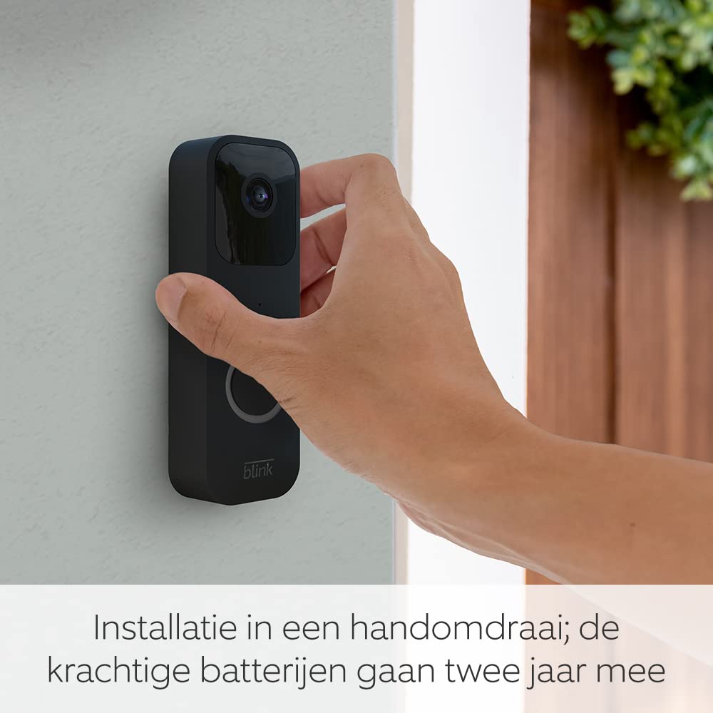 Blink Video Doorbell + Sync Module 2: tweerichtings-audio; HD-video; bewegingssensor; eenvoudige installatie; met bekabeling of draadloos (zwart) | Blink Abonnement gratis proefperiode