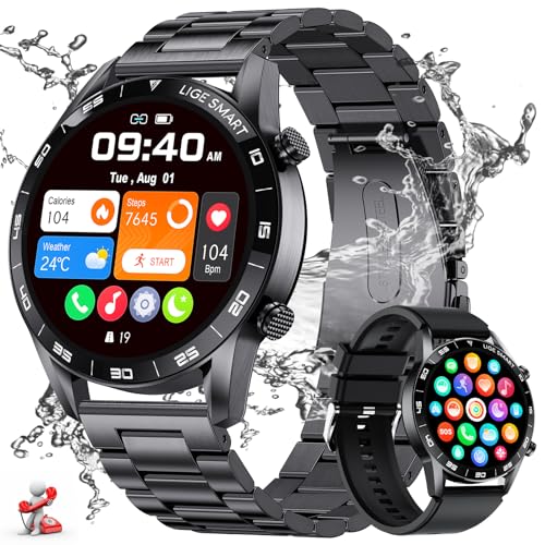 FOXBOX Smartwatch voor heren, 1.43 inch Amoled Smart Watch display met 24/7 hartslag, SpO2, slaapmonitor voor Android iOS, 110 sportmodi, waterdicht IP68, Bluetooth-oproep, 200+ wijzerplaat