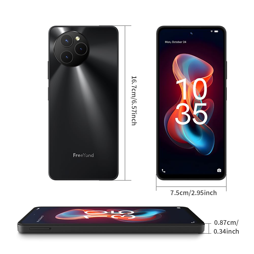 FreeYond M6 16 GB + 256 GB/2 TB mobiele telefoon zonder abonnement, 6,78 inch FHD Display Octa Core, 50 MP+ 2 MP + 2 MP AI-camera 5000 mAh (18 W) Android 13 Dual-SIM smartphone 4G, OTG/NFC/GPS/3