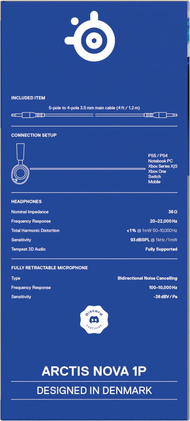 SteelSeries Arctis Nova 1P - Multi-systeem gamingheadset - HiFi-drivers - 360° ruimtelijke audio - Memory Foam-oorkussens - Ultralichtgewicht - PS5, PS4, PC, Switch, Xbox - Vit, Kabel, Wit