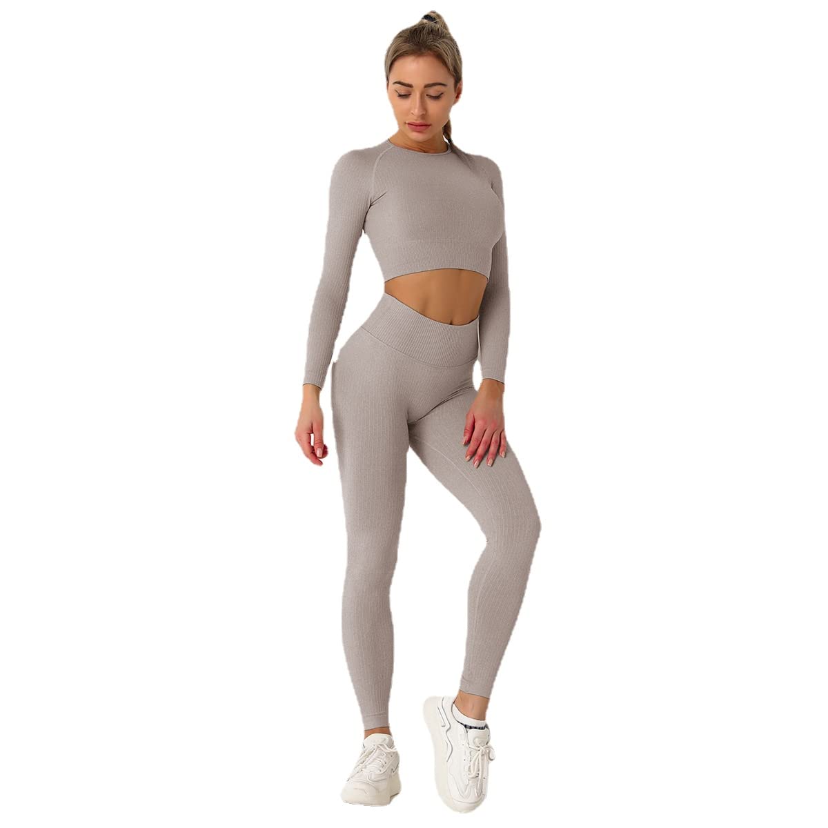 J'asayla Yoga-outfits 2 stuks naadloze gymsets voor top met lange mouwen en hoge taille leggings gym kleding set dames sportkleding