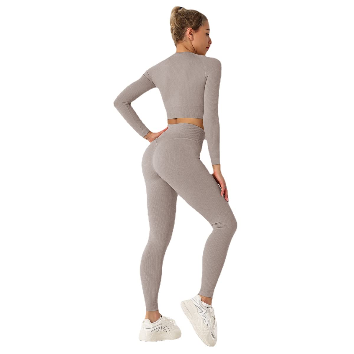 J'asayla Yoga-outfits 2 stuks naadloze gymsets voor top met lange mouwen en hoge taille leggings gym kleding set dames sportkleding