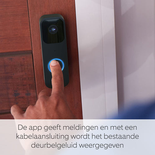 Blink Video Doorbell + Sync Module 2: tweerichtings-audio; HD-video; bewegingssensor; eenvoudige installatie; met bekabeling of draadloos (zwart) | Blink Abonnement gratis proefperiode