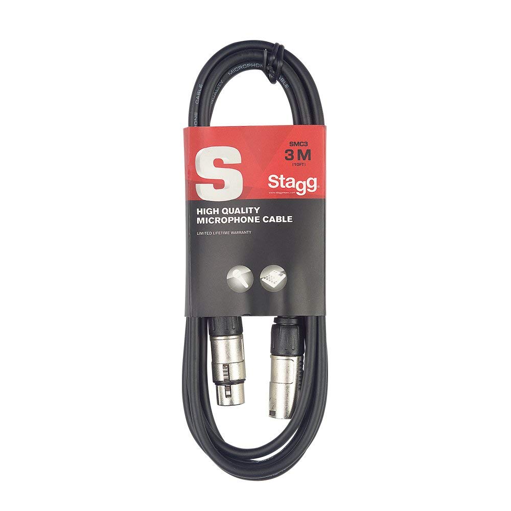 Stagg SMC3 3 m hoge kwaliteit XLR naar XLR plug microfoonkabel, zwart