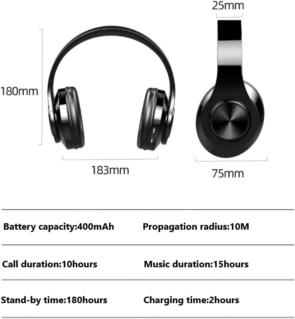 MUARRON Hoofdtelefoon, bluetooth 5.0 draadloze over-ear hoofdtelefoon met microfoon, hifi-stereo, opvouwbare draadloze headset, onderweg muziek beluisteren en telefoneren, zwart