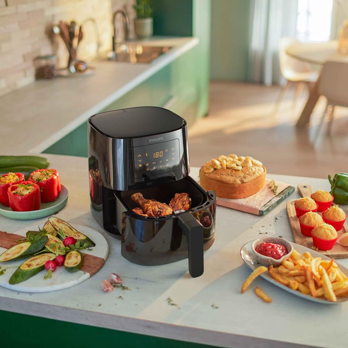 Philips Airfryer 3000 Series L, 4.1L (0.8Kg), 13-in-1 Airfryer, 90% Minder Vet Met Rapid Air-technologie, Digitaal, Recepten-app (HD9252/90)