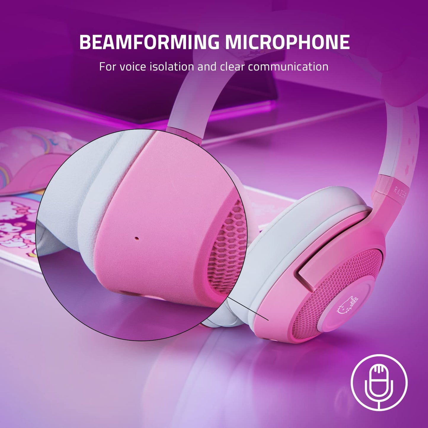 Razer Kraken BT Kitty Edition - Bluetooth draadloze gamingheadset (de draadloze Cat-Ear-headsets, Chroma RGB-verlichting, interne beamforming-microfoon, 40mm driver) Hello Kitty Ed