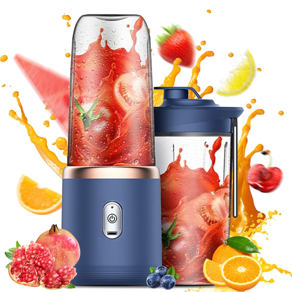 FENGQ Draagbare blender, smoothiemaker, 400 ml, draagbare blender, USB, draagbare blender, mini-mixer om mee te nemen, met 1 glazen beker, mixer, oplaadbaar, BPA-vrij, voor auto, sport, keuken,