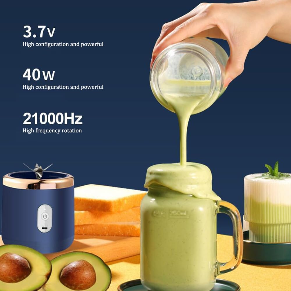 FENGQ Draagbare blender, smoothiemaker, 400 ml, draagbare blender, USB, draagbare blender, mini-mixer om mee te nemen, met 1 glazen beker, mixer, oplaadbaar, BPA-vrij, voor auto, sport, keuken,