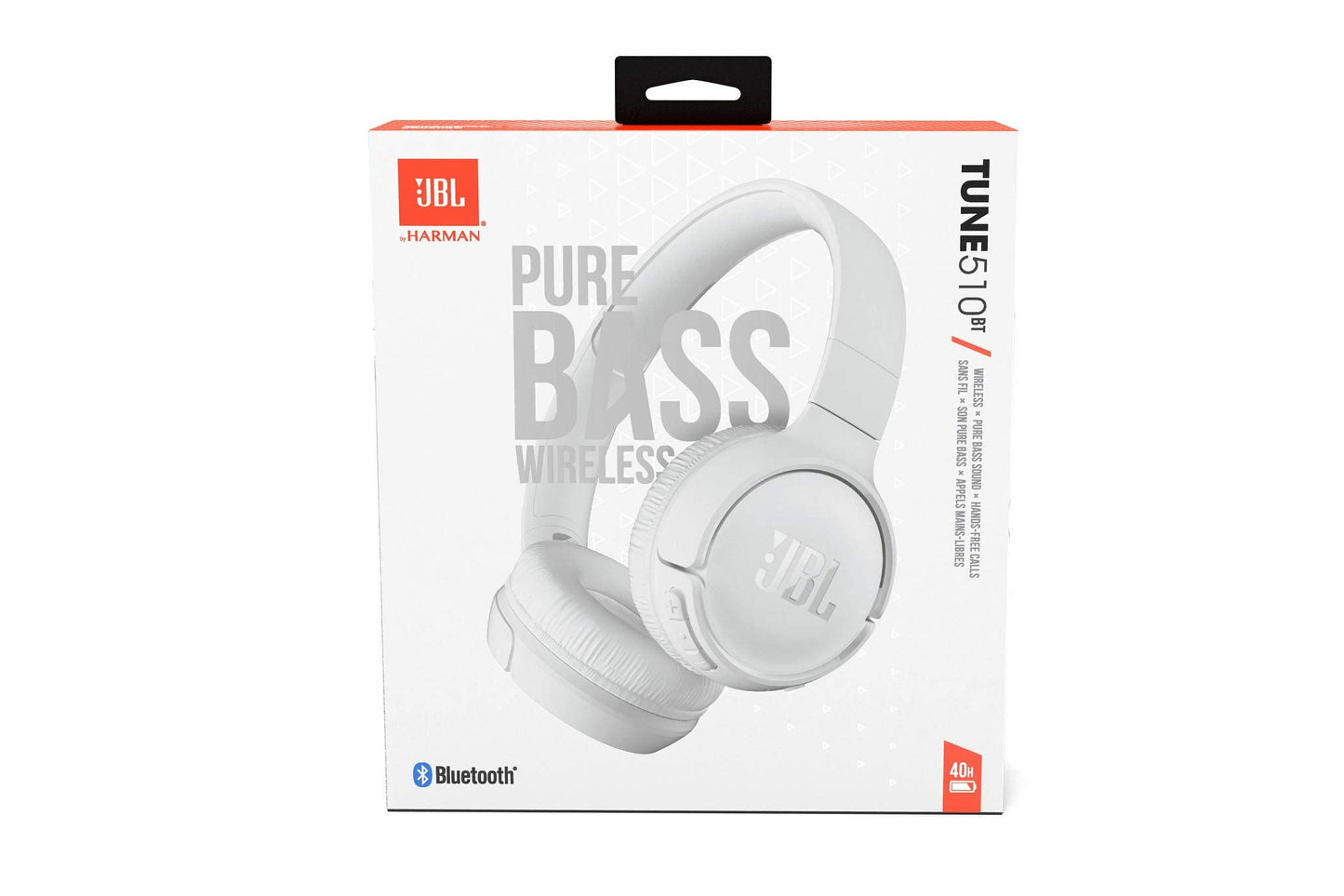 JBL Tune510 draadloze Bluetooth--koptelefoon over het oor met zuiver basgeluid, headset met afstandsbediening en ingebouwde microfoon, in wit