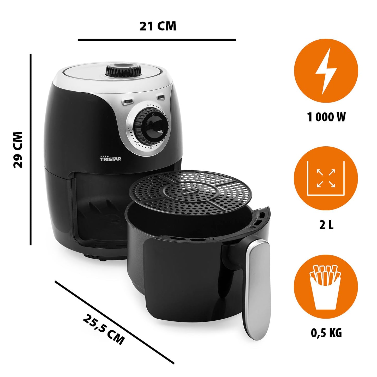 Tristar Airfryer Mini FR-6980 – Inhoud 2 Liter - 1000 Watt - Extra knapperig resultaat zonder olie