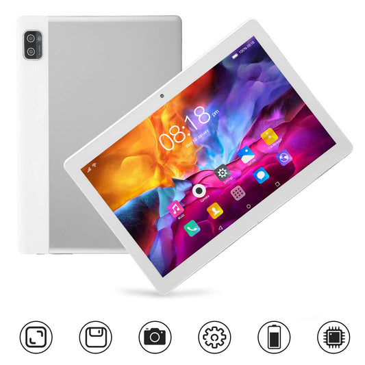 Tablet 10.1 Inch Android 12 Tablets, Ten-Core Processor, 6GB RAM 128GB ROM, 1080P IPS HD Touchscreen, Dual HD Camera's, Dual SIM Card Slot, WiFi, BT, 8800mAh, Zilver(EU)