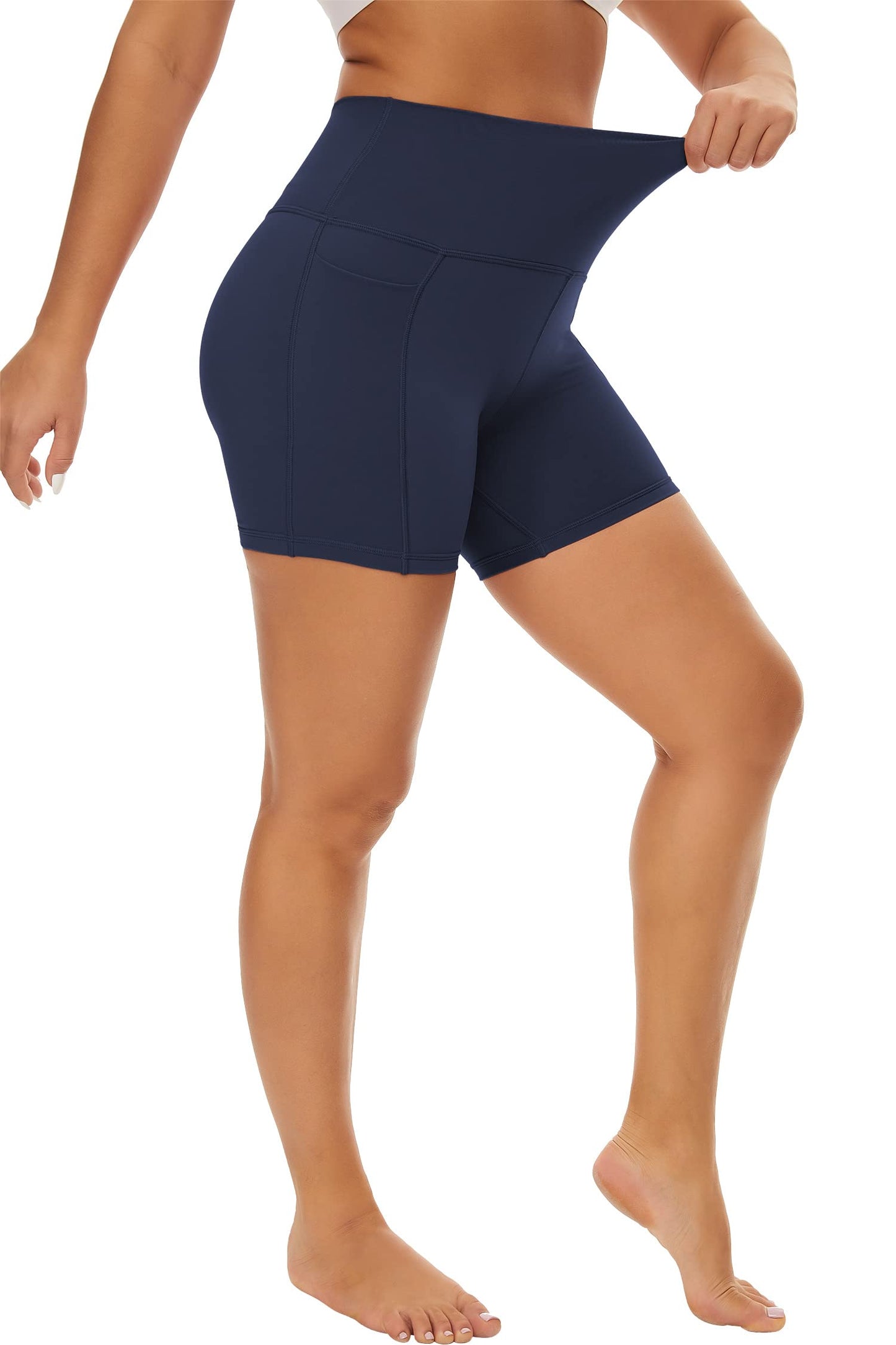 TAIPOVE Dames 5 inch Naadloze Boterachtige Zachte Fietsen Gym Shorts met Zakken Buikcontrole Yoga Stretch Workout Running