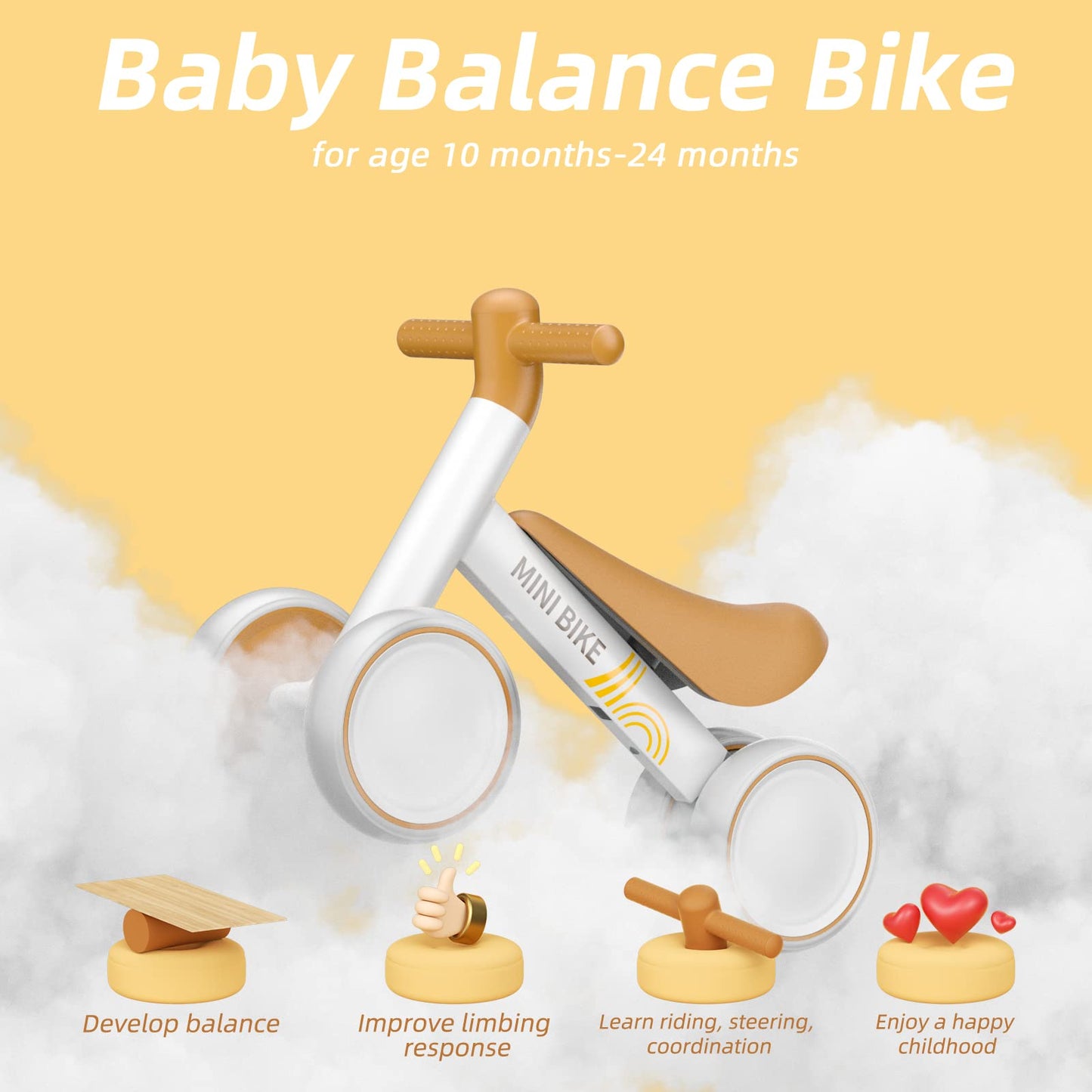 KORIMEFA Baby Loopfiets 1 jaar oude rit op speelgoed Baby eerste fiets 1e verjaardagscadeaus voor meisjes jongens peuter fiets voor 10-24 maanden loopstoeltje geen pedalen