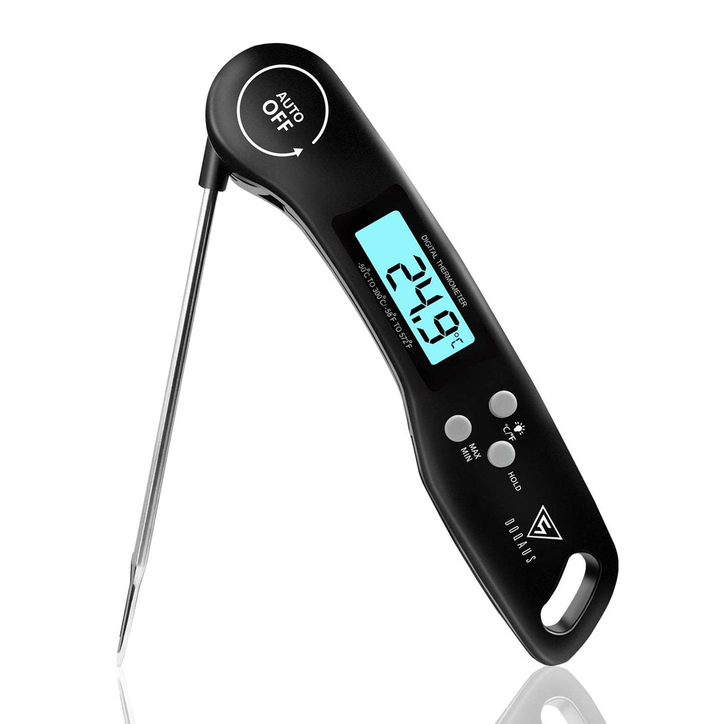 Vleesthermometer, DOQAUS Keukenthermometer Barbecuethermometer, Digitale Instant-thermometer met 3s Directe Uitlezing, Opvouwbare Lange Sonde en LCD-scherm, voor Keuken, Grill, BBQ