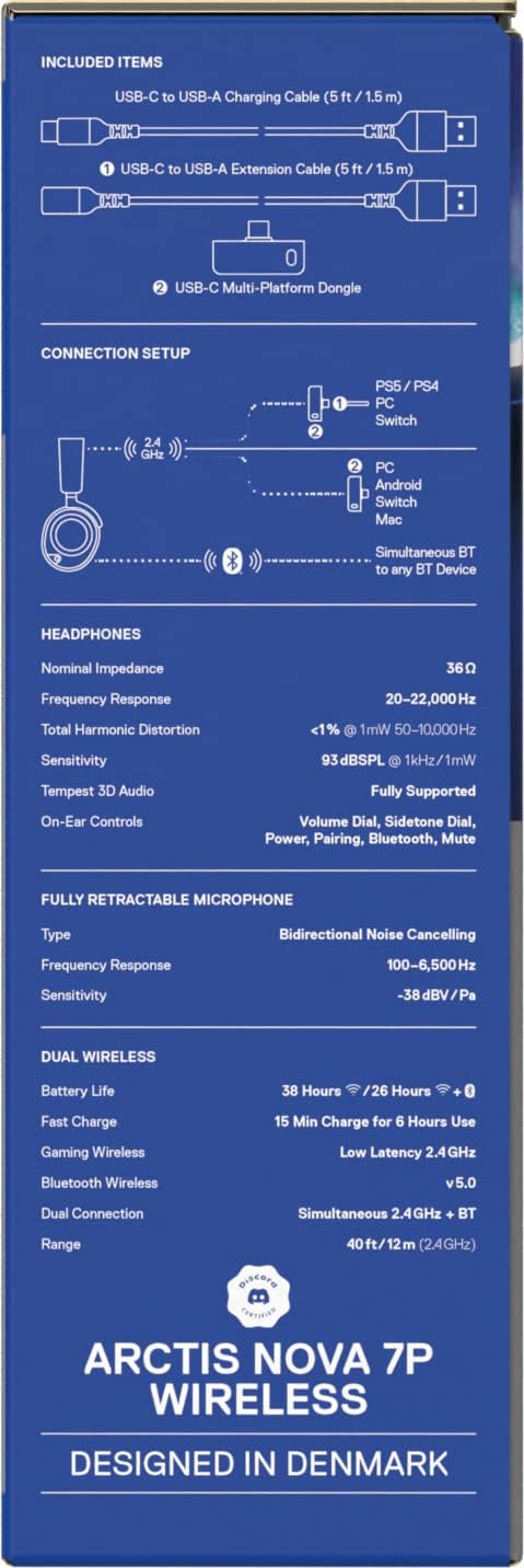 SteelSeries Arctis Nova 7P - Draadloze multi-systeem gaming & mobiele headset - Nova Acoustic Systeem - 2,4 GHz en gelijktijdige Bluetooth - 38 uur batterij - USB-C - Playstation, PC, Switch