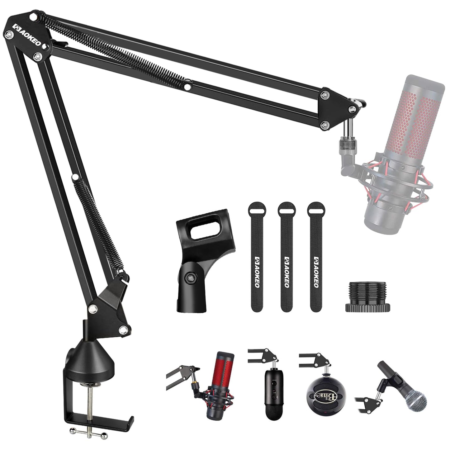 HyperX QuadCast Boom Arm Stand,Aokeo AK-35 Verstelbare Compacte Microfoon Suspension Boom Schaar Arm Stand Voor Blue Yeti Snowball iCE En de Meeste Microfoons