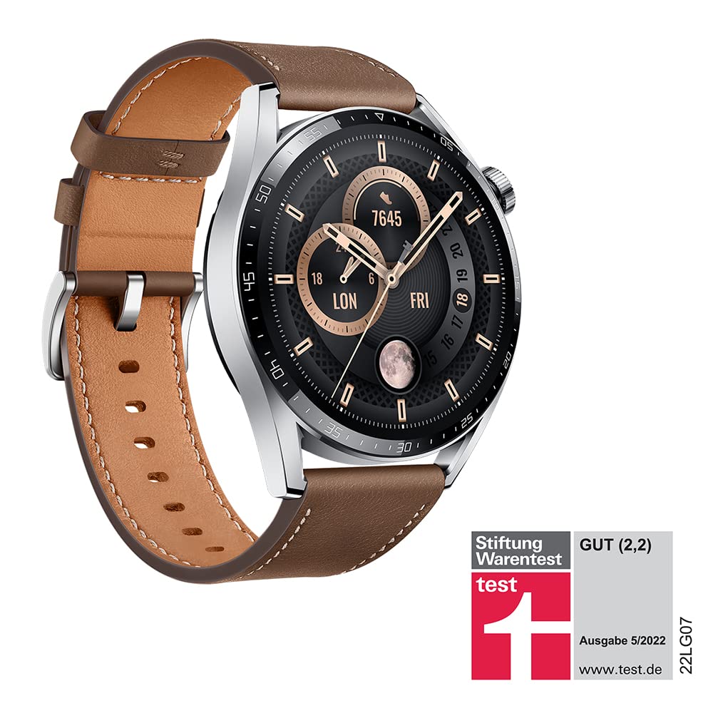 HUAWEI WATCH GT 3 46 mm smartwatch, duurzame batterijduur, de hele dag door SpO2-bewaking, persoonlijke AI-loopcoach, nauwkeurige hartslagbewaking, 100+ trainingsmodi, bruin