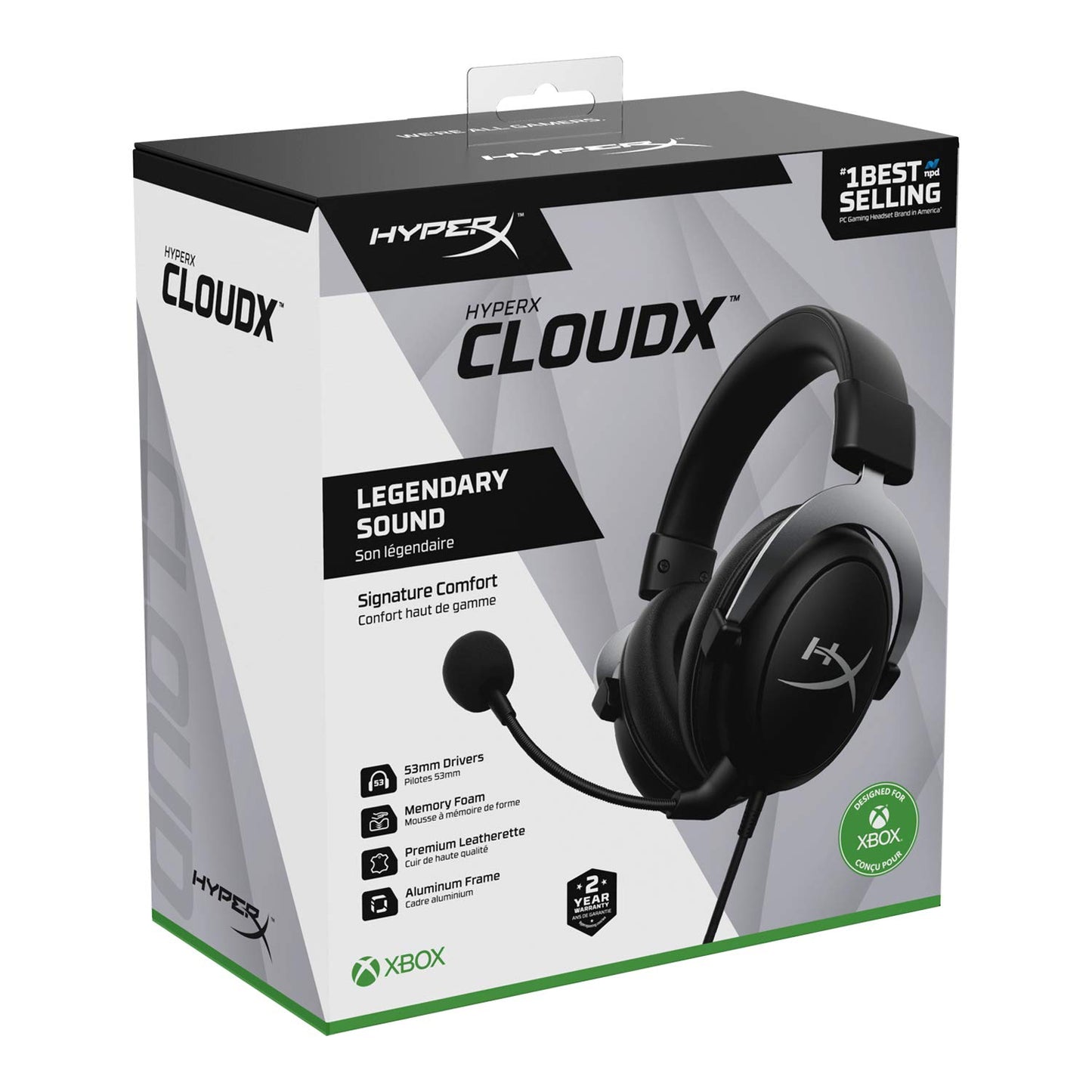 HyperX CloudX Officieel gelicentieerde Xbox-headset, compatibel met Xbox One en Xbox Series X|S, geheugenschuim, afneembare microfoon met ruisonderdrukking,Eén maat,Zwart