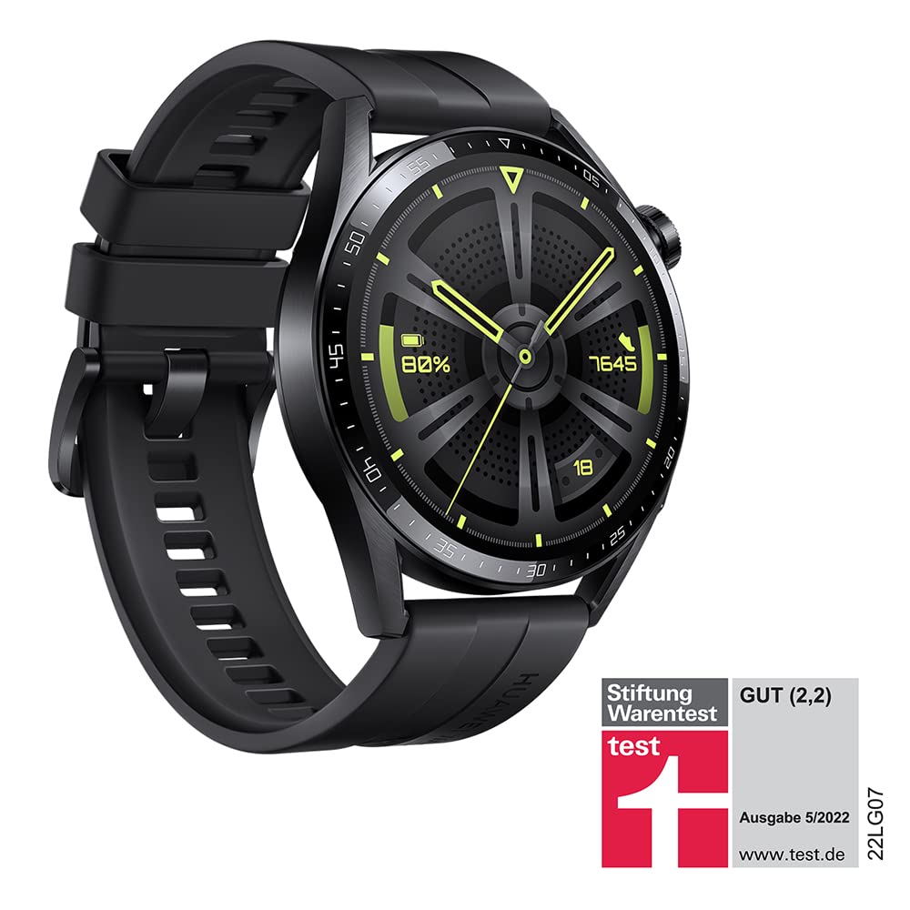 HUAWEI WATCH GT 3 46 mm smartwatch, duurzame batterijduur, de hele dag door SpO2-bewaking, persoonlijke AI-loopcoach, nauwkeurige hartslagbewaking, 100+ trainingsmodi, Zwart