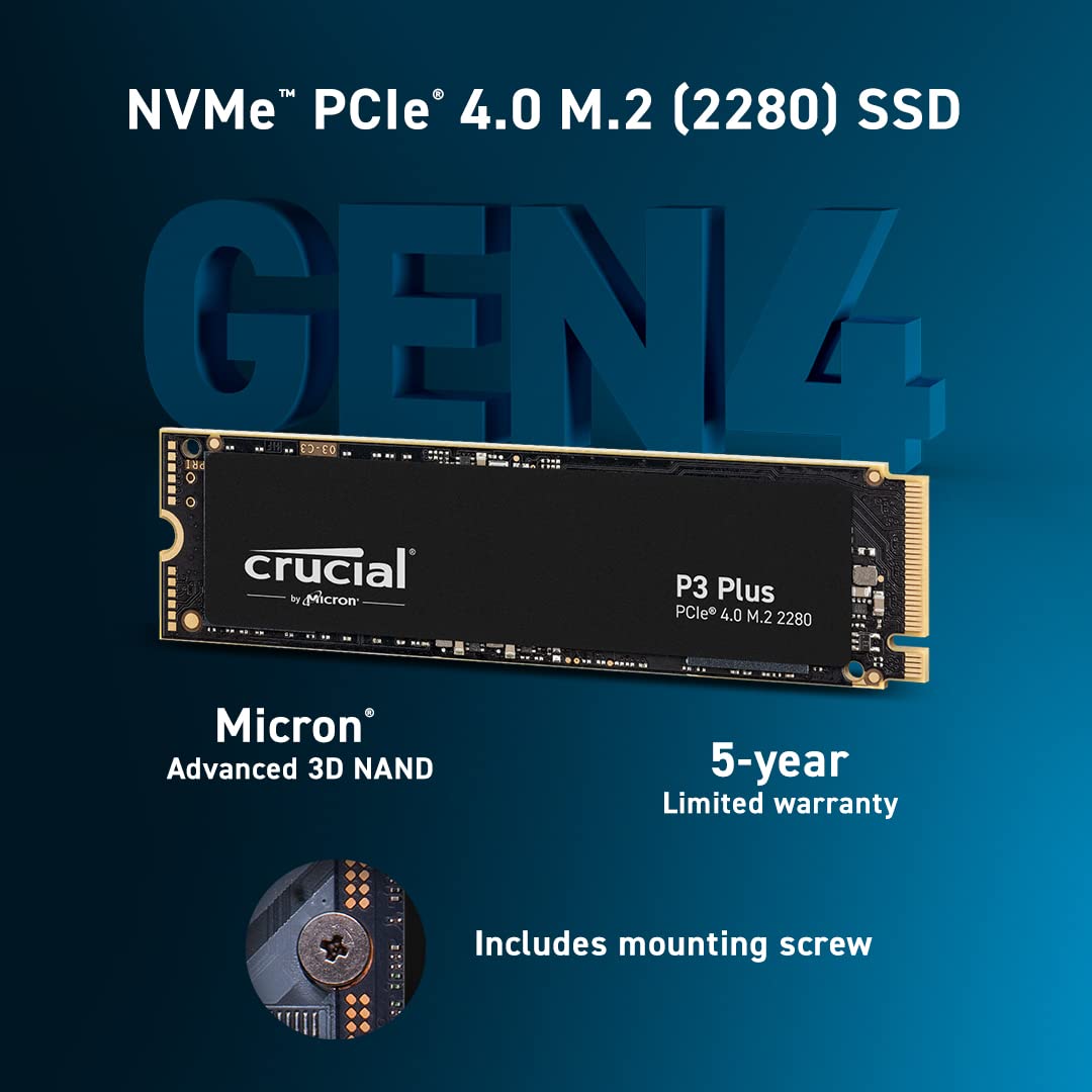 Crucial P3 Plus 500 GB M.2 PCIe Gen4 NVMe interne SSD - tot 4700 MB/s - CT500P3PSSD8