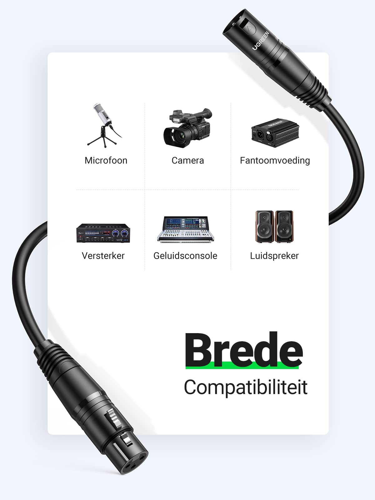 UGREEN XLR Kabel XLR naar XLR Microfoon Kabel Compatibel met Microfoon Luidspreker Mixer Camerer Versterker enz. (1M)