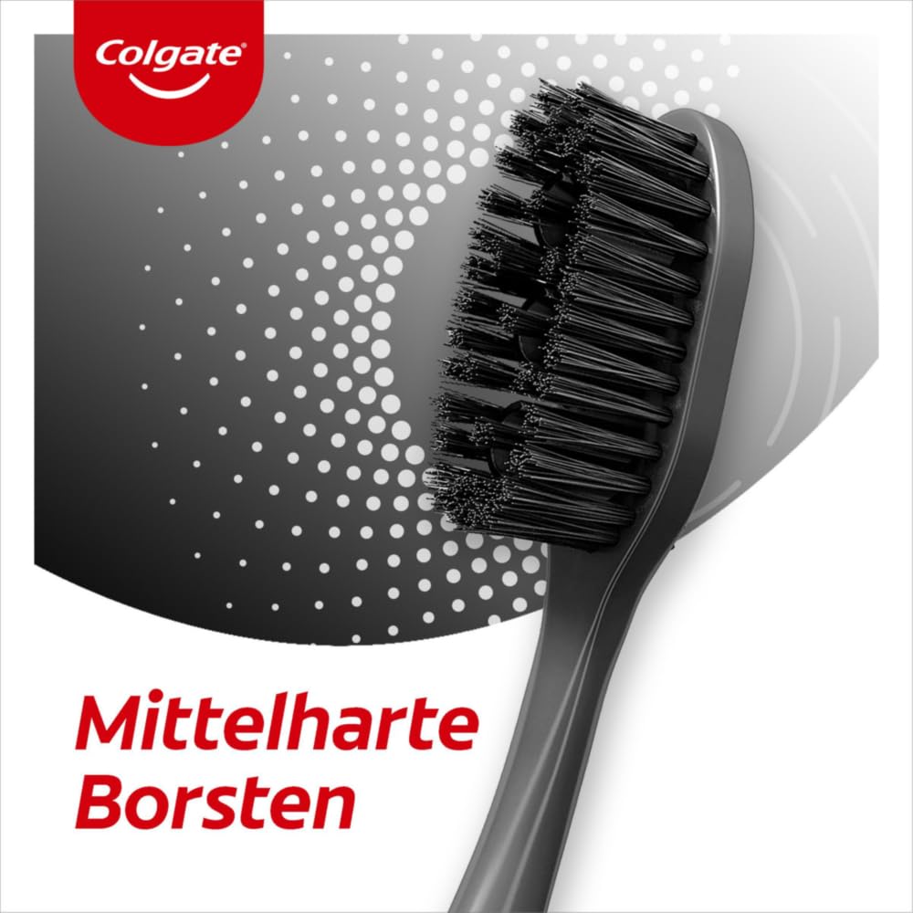 Colgate Tandenborstel 360° actieve kool, 1 stuk – met middelharde borstelharen en actieve kool voor een grondige tandreiniging – geïntegreerde wang- en tongreiniger