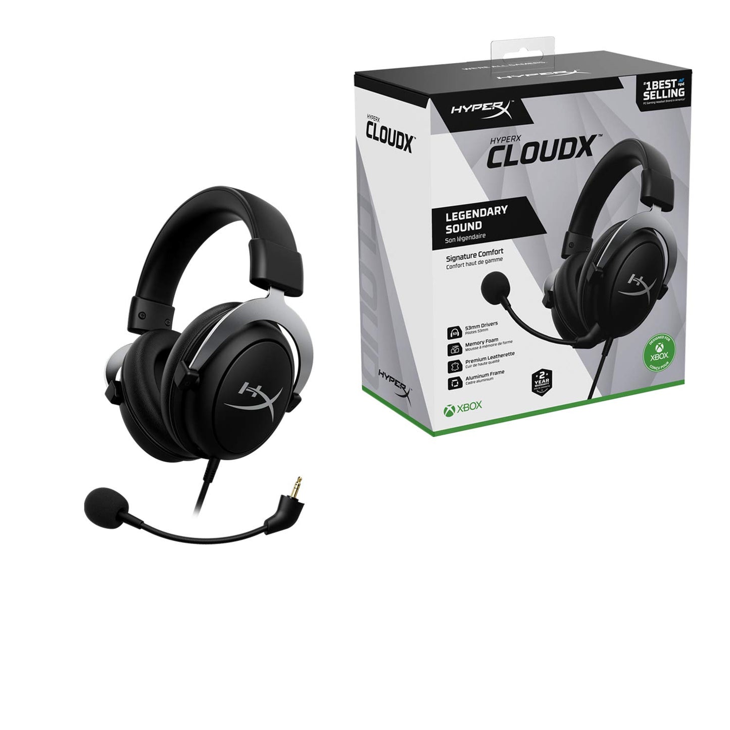 HyperX CloudX Officieel gelicentieerde Xbox-headset, compatibel met Xbox One en Xbox Series X|S, geheugenschuim, afneembare microfoon met ruisonderdrukking,Eén maat,Zwart