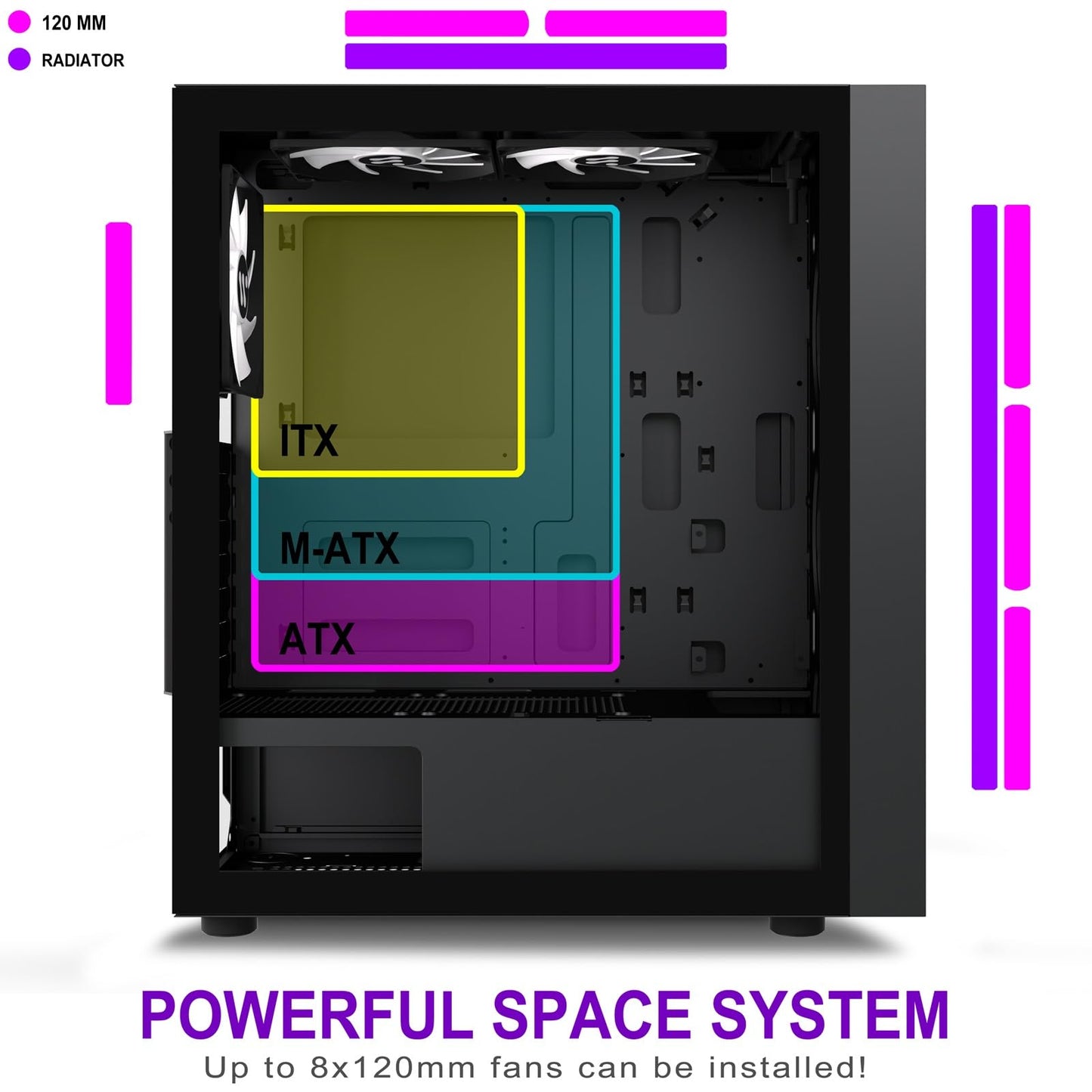 AMANSON PC behuizing - vooraf geïnstalleerde 6 PWM-ventilatoren, ATX Mid Tower Gaming behuizing, Mesh computerbehuizing met open zijpaneel van gehard glas, H05, zwart