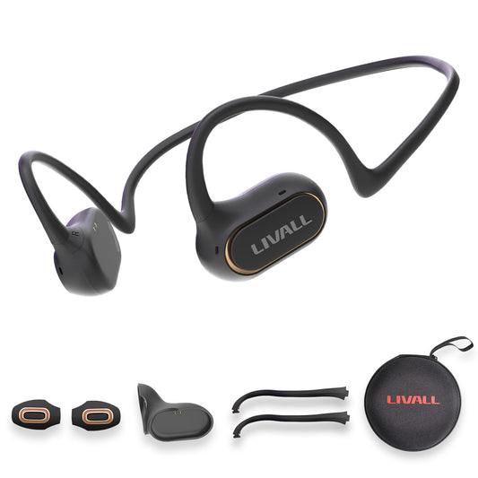 LIVALL 2023 Upgrade Open Ear Hoofdtelefoon, Bluetooth Draadloze Oortelefoon met Microfoon, Waterdichte Headset met Ruisonderdrukking voor Workout, Hardlopen en Fietsen, IPX 64 Waterdicht, Touch