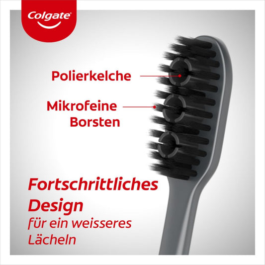 Colgate Tandenborstel 360° actieve kool, 1 stuk – met middelharde borstelharen en actieve kool voor een grondige tandreiniging – geïntegreerde wang- en tongreiniger